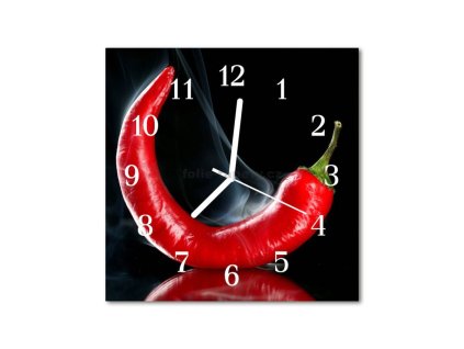 Nástěnné hodiny obrazové na skle - Chilli paprička