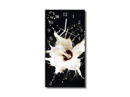 Nástěnné hodiny obrazové na skle - Ibišek bílý