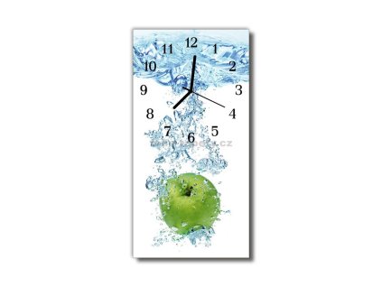 Nástěnné hodiny obrazové na skle - Jablko ve vodě