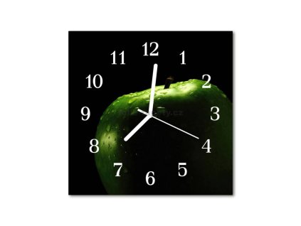 Nástěnné hodiny obrazové na skle - Jablko zelené