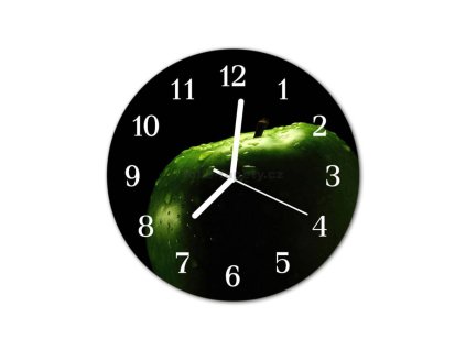 Nástěnné hodiny obrazové na skle - Jablko zelené