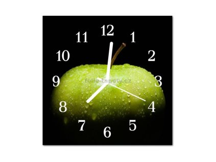 Nástěnné hodiny obrazové na skle - Jablko zelené I