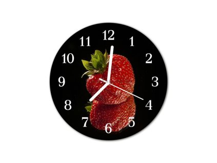 Nástěnné hodiny obrazové na skle - Jahoda