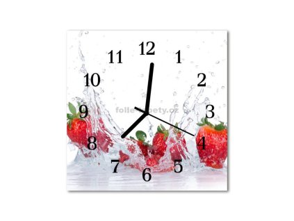 Nástěnné hodiny obrazové na skle - Jahody