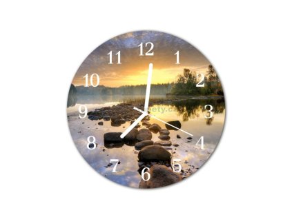 Nástěnné hodiny obrazové na skle - Jezero