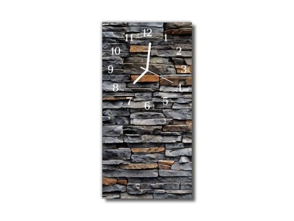 Nástěnné hodiny obrazové na skle - Kámen černo šedý