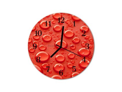 Nástěnné hodiny obrazové na skle - Kapky červené