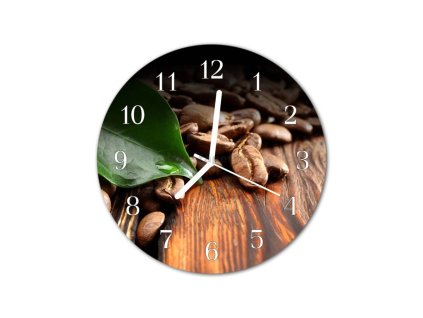 Nástěnné hodiny obrazové na skle - Káva na desce