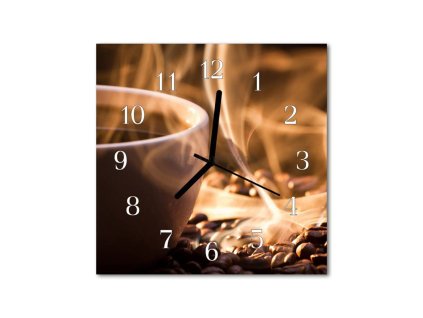 Nástěnné hodiny obrazové na skle - Káva presso