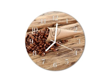 Nástěnné hodiny obrazové na skle - Káva v kornoutu