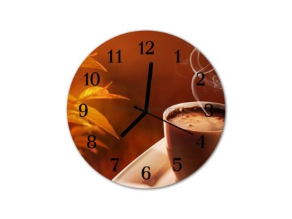 Nástěnné hodiny obrazové na skle - Káva v šálku