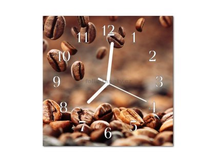 Nástěnné hodiny obrazové na skle - Kávová zrna