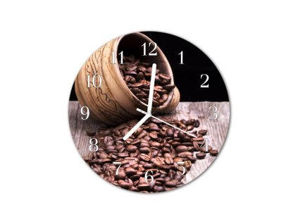 Nástěnné hodiny obrazové na skle - Kávová zrna II