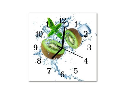 Nástěnné hodiny obrazové na skle - Kiwi a led