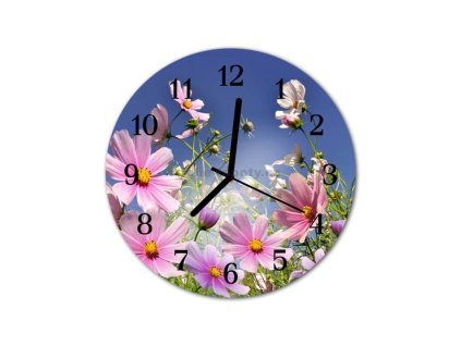 Nástěnné hodiny obrazové na skle - Květiny
