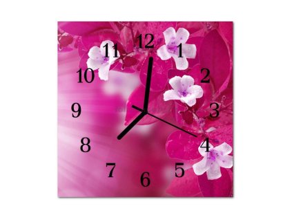 Nástěnné hodiny obrazové na skle - Květy bílé