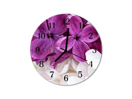 Nástěnné hodiny obrazové na skle - Květy fialové