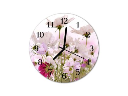 Nástěnné hodiny obrazové na skle - Květy růžové