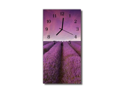 Nástěnné hodiny obrazové na skle - Levandulové pole