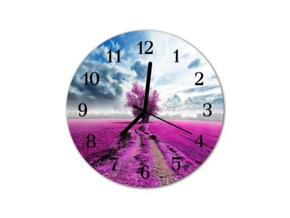 Nástěnné hodiny obrazové na skle - Levandulové pole