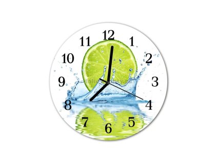Nástěnné hodiny obrazové na skle - Limetka ve vodě