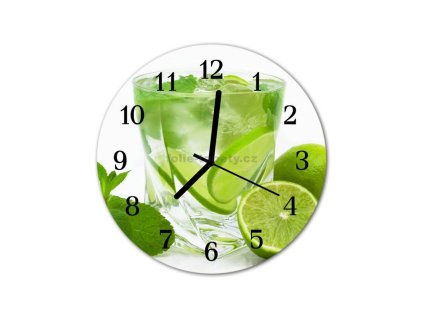 Nástěnné hodiny obrazové na skle - Limetkový nápoj