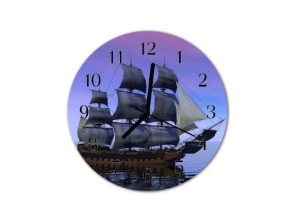Nástěnné hodiny obrazové na skle - Loď