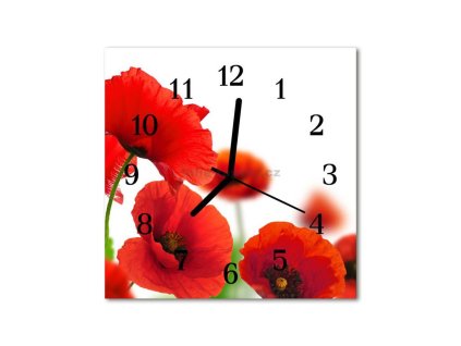 Nástěnné hodiny obrazové na skle - Mák