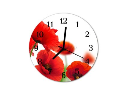 Nástěnné hodiny obrazové na skle - Mák