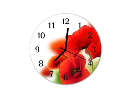 Nástěnné hodiny obrazové na skle - Mák červený