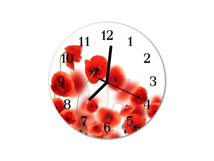 Nástěnné hodiny obrazové na skle - Mák červený