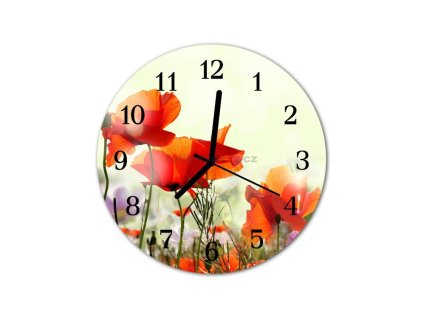 Nástěnné hodiny obrazové na skle - Mák na louce