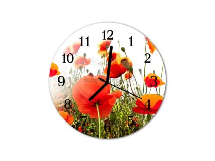 Nástěnné hodiny obrazové na skle - Maková louka