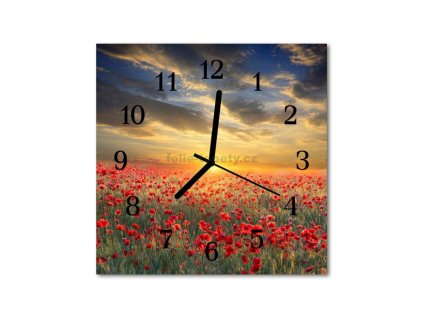 Nástěnné hodiny obrazové na skle - Makové pole