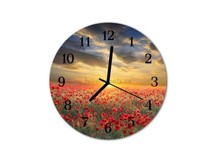 Nástěnné hodiny obrazové na skle - Makové pole