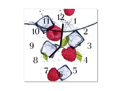 Nástěnné hodiny obrazové na skle - Maliny s ledem