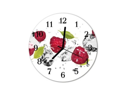 Nástěnné hodiny obrazové na skle - Maliny ve vodě