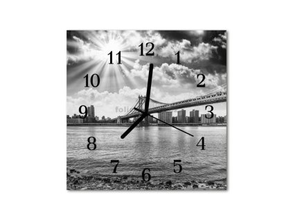 Nástěnné hodiny obrazové na skle - Město a most