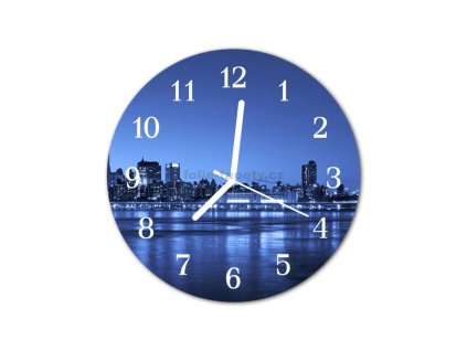 Nástěnné hodiny obrazové na skle - Město modré