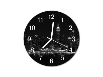 Nástěnné hodiny obrazové na skle - Město v noci