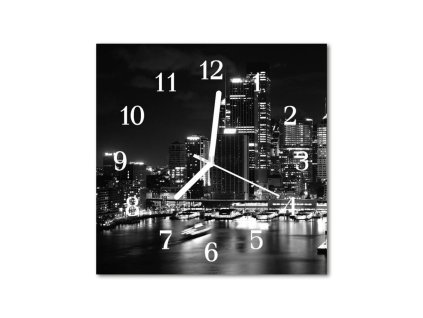 Nástěnné hodiny obrazové na skle - Město v noci