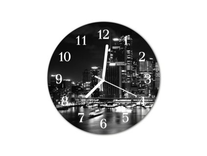 Nástěnné hodiny obrazové na skle - Město v noci