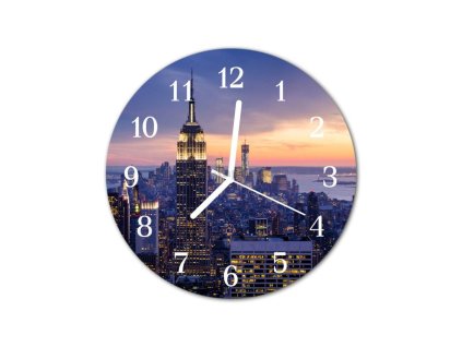 Nástěnné hodiny obrazové na skle - Město v západu slunce