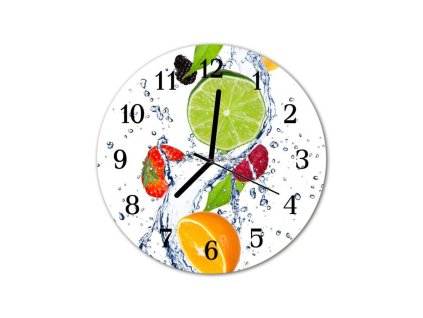 Nástěnné hodiny obrazové na skle - Mix ovoce ve vodě