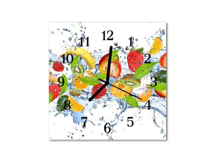 Nástěnné hodiny obrazové na skle - Mix ovoce ve vodě