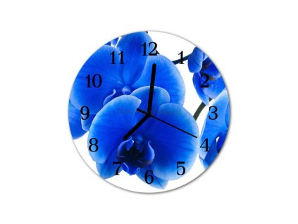 Nástěnné hodiny obrazové na skle - Modrá orchidej