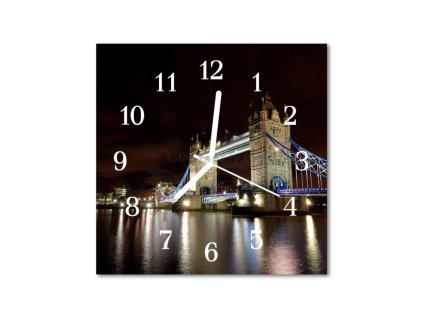 Nástěnné hodiny obrazové na skle - Most osvětlený