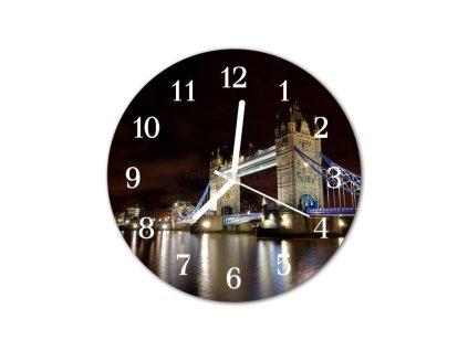 Nástěnné hodiny obrazové na skle - Most osvětlený