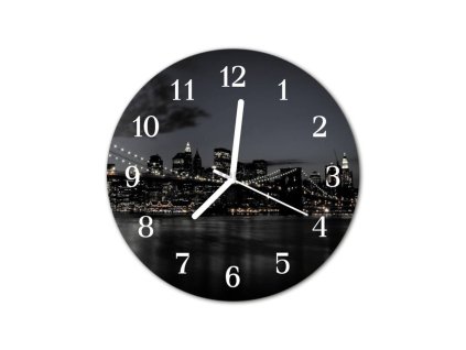 Nástěnné hodiny obrazové na skle - Most v noci