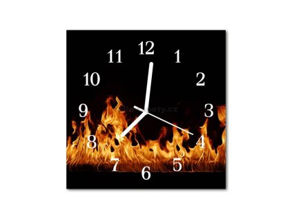 Nástěnné hodiny obrazové na skle - Oheň